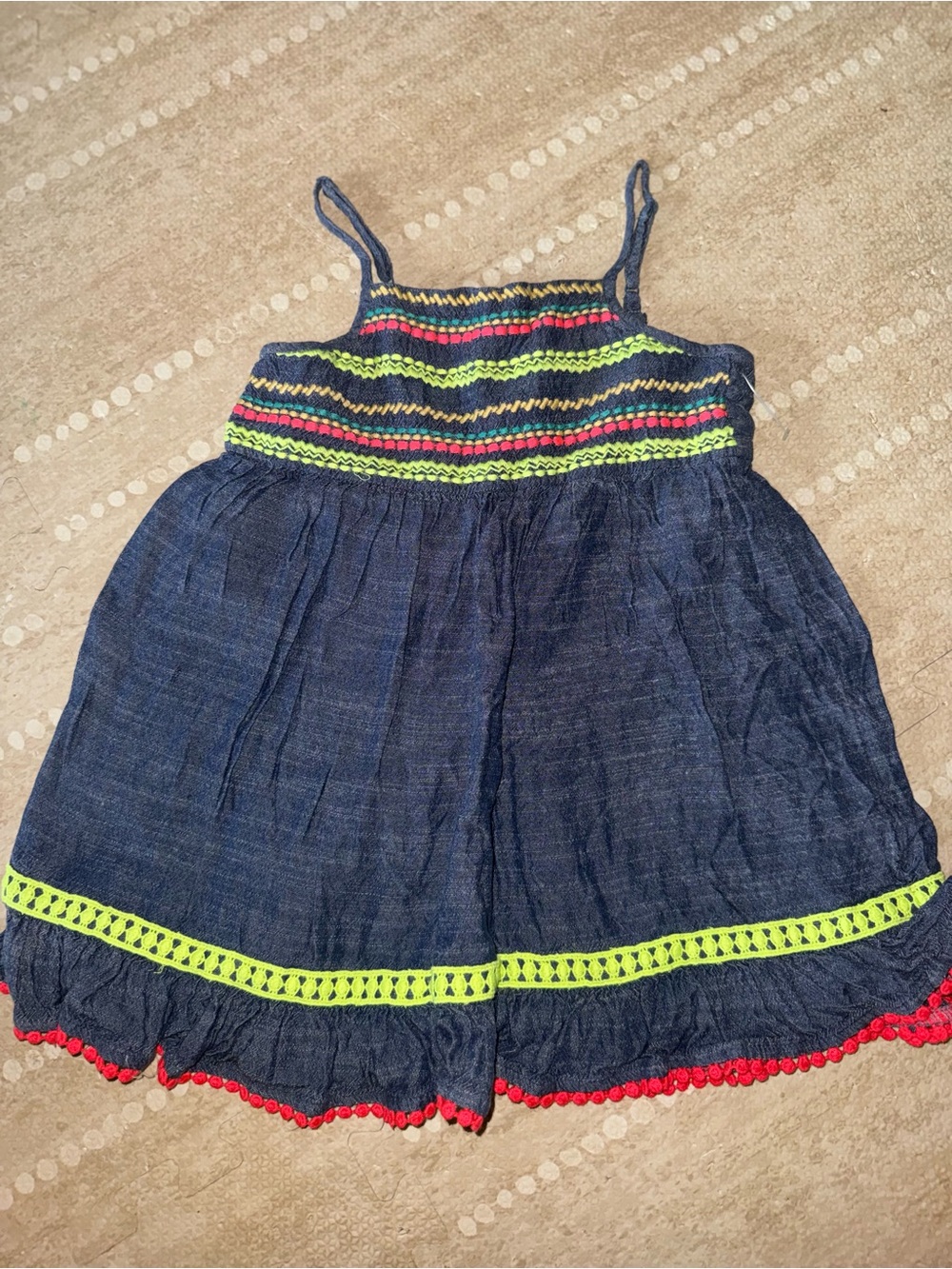 Cat & Jack Navy Blue Dress‎ with Neon Green and Red Trim